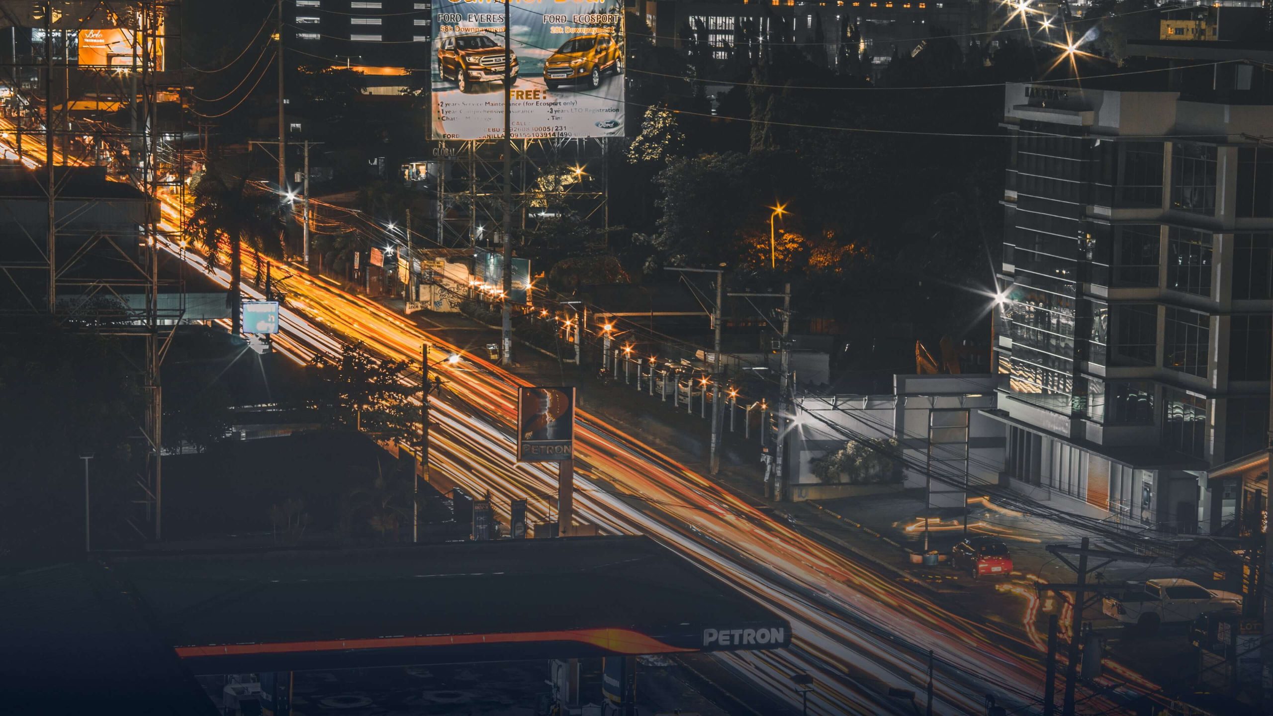 Lights on a street at night